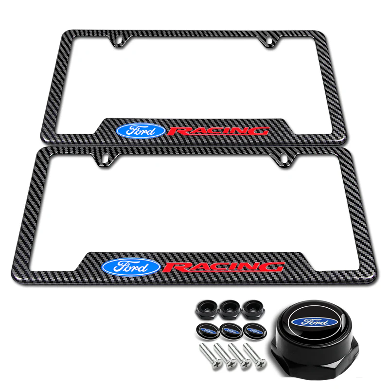 Ford 2 pcs Carbon Fiber Look High Quality ABS License Plate Frames with Caps Bolt Screw Set - Image 4