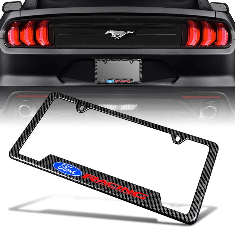 Ford 2 pcs Carbon Fiber Look High Quality ABS License Plate Frames with Caps Bolt Screw Set - Image 6