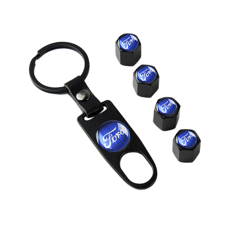 FORD Car Wheel Tire Valves Dust Stem Air Caps Keychain Emblem KEY FOB Black Set - US SELLER - Image 6