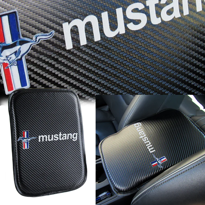 Ford Mustang Carbon Fiber Look Car Center Console Armrest Cushion Mat Pad Cover with LED Coasters Combo Set - Image 6