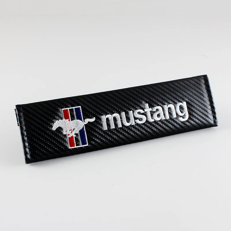 Ford Mustang Set Black Carbon Fiber Look Seat Belt Cover X2 with Mustang 5.0 Keychain Lanyard - Image 8