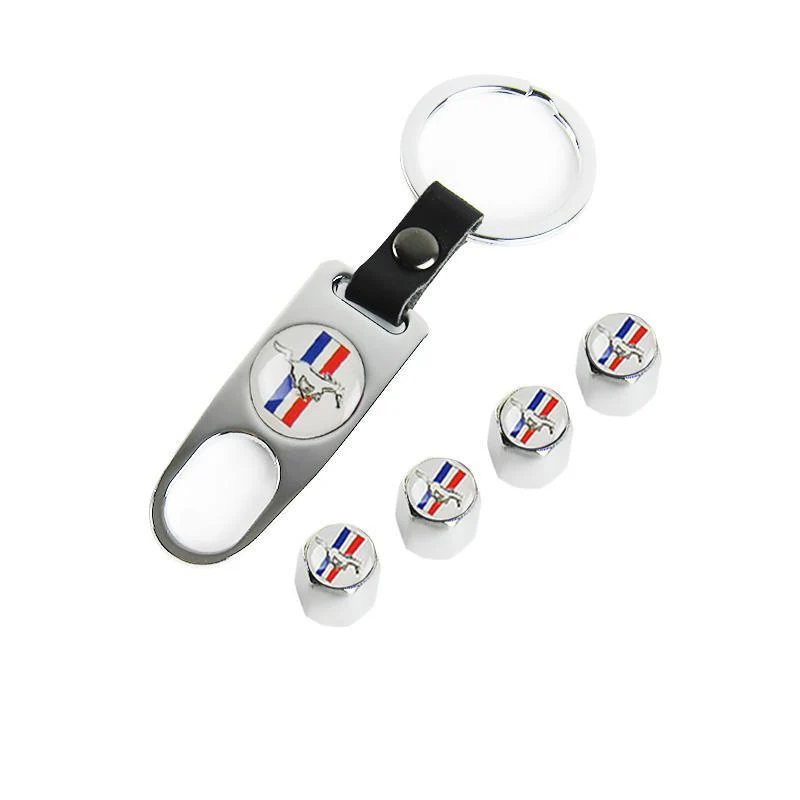 Ford Mustang Set LOGO Emblems with Silver Keychain Wheel Tire Valves Air Caps - US SELLER - Image 6