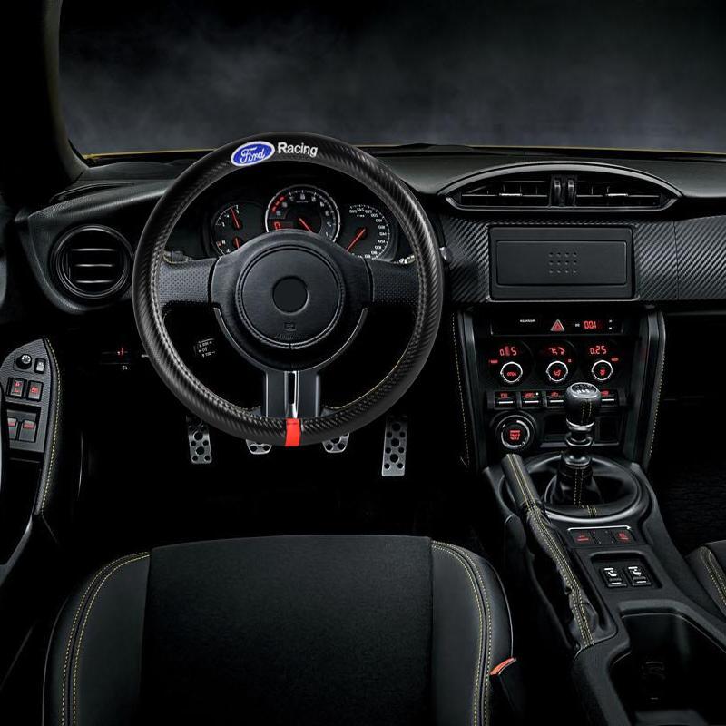 Ford Mustang Set of Car 15" Steering Wheel Cover Carbon Fiber Style Leather Ford Racing with Seat Belt Covers - Image 10