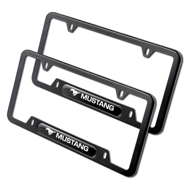Ford Mustang SET Stainless Steel License Plate Black Frame 2pcs Brand New with Caps Bolt - Image 3