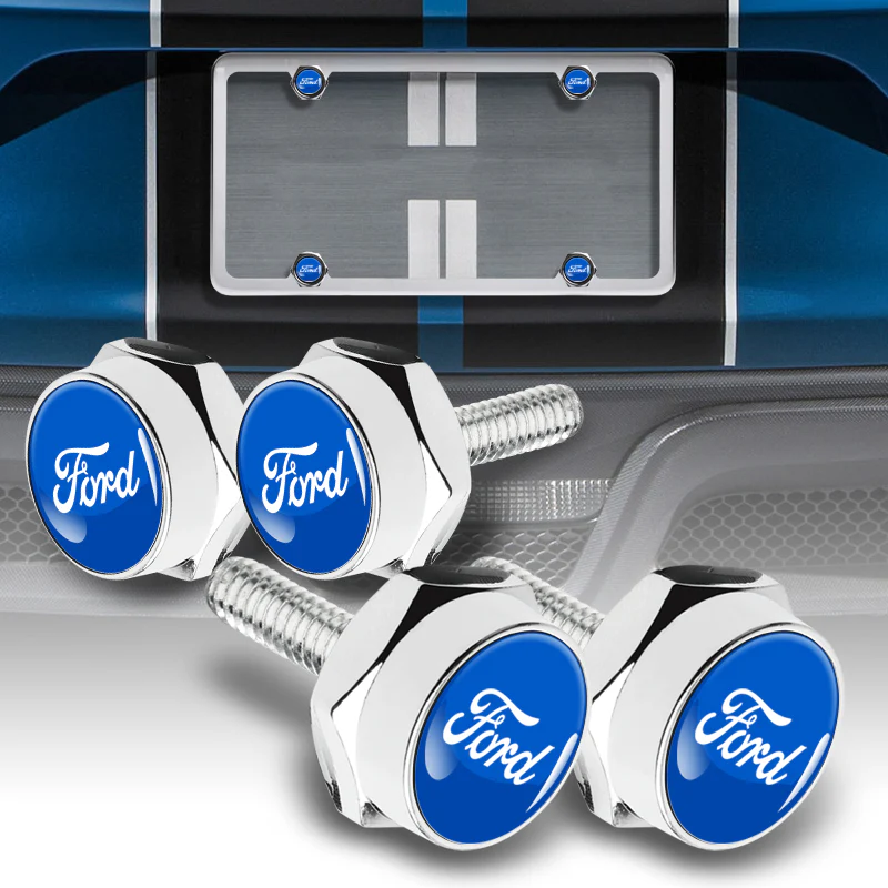 Ford Mustang SET Stainless Steel License Plate Black Frame 2pcs with Caps Bolt Brand New - Image 2