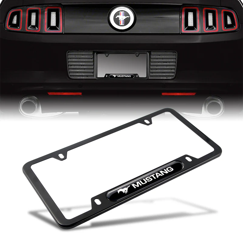 Ford Mustang SET Stainless Steel License Plate Black Frame 2pcs with Caps Bolt New - Image 7