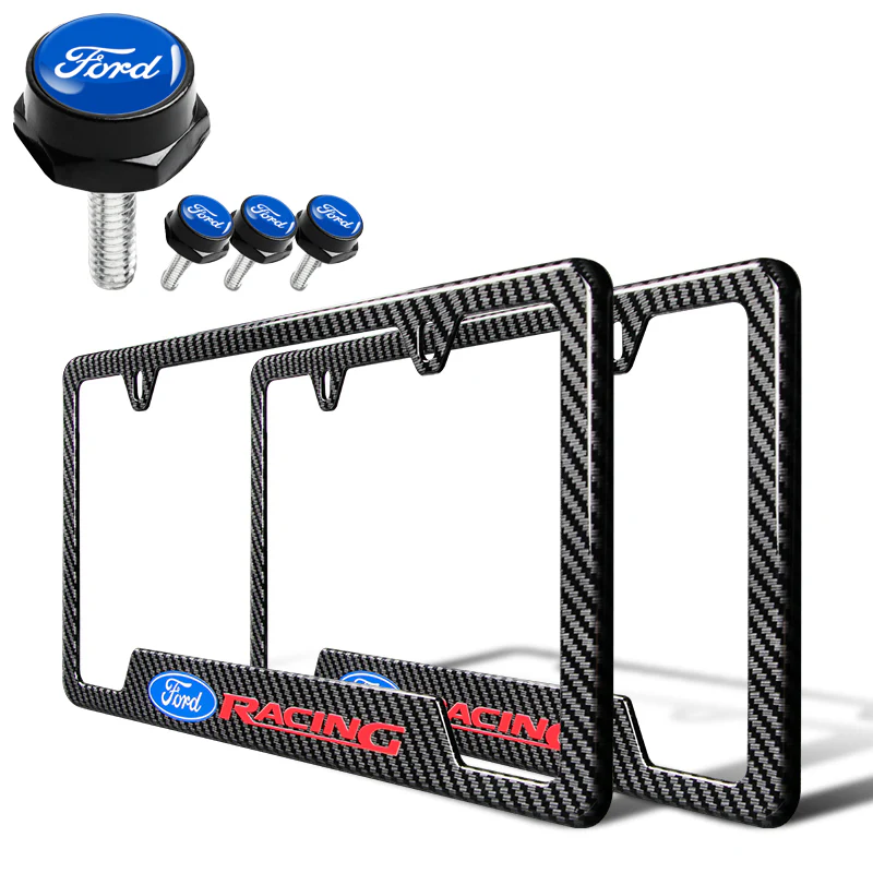 Ford Racing 2 pcs Carbon Fiber Look High Quality ABS License Plate Frames with Caps Bolt Screw Set - Image 8