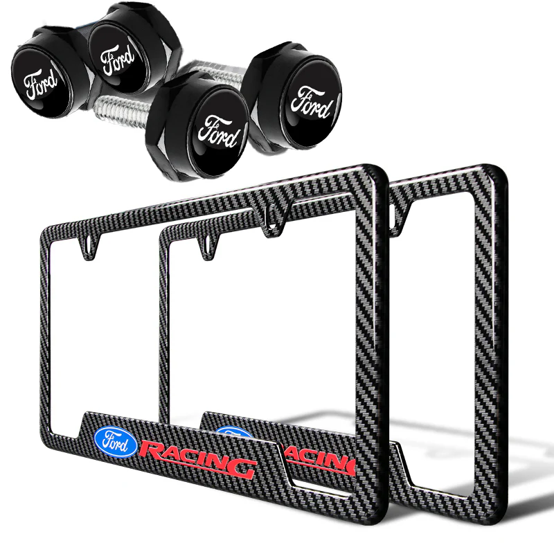 Ford Racing 2 pcs Carbon Fiber Look High Quality ABS License Plate Frames with Caps Bolt Screw Set New - Image 5