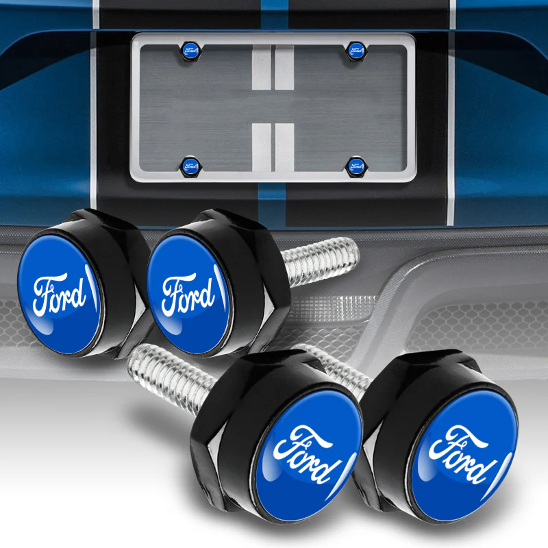 FORD Racing Brand New Stainless Steel 2pcs Black License Plate Frame with Caps Bolt SET - Image 2