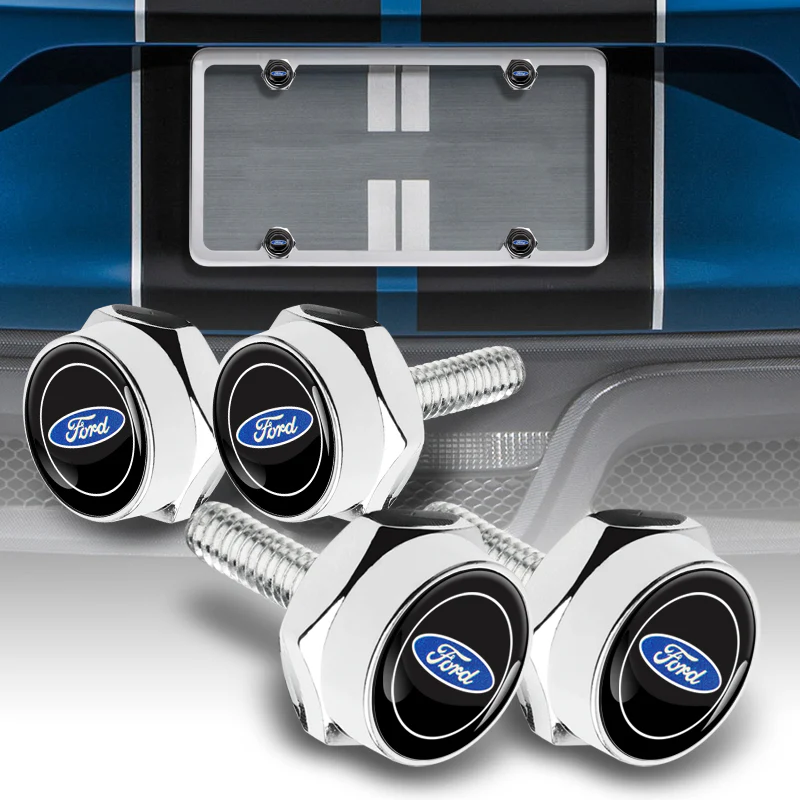 FORD Racing Brand New Stainless Steel Black SET 2pcs License Plate Frame with Caps Bolt - Image 2