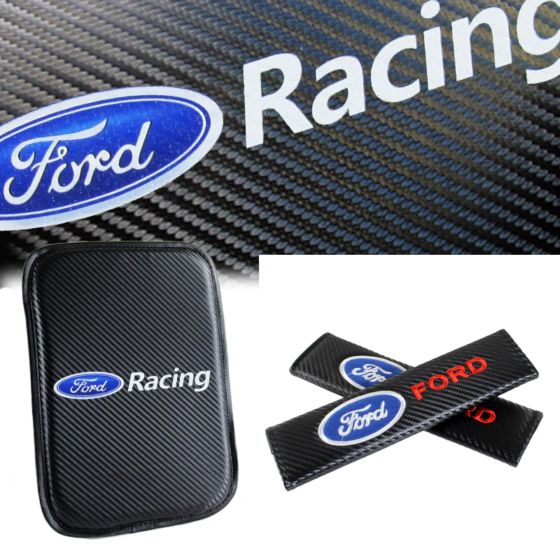 Ford Racing Carbon Fiber Center Armrest Cushion Pad Cover + Seat Belt Cover Set - Image 5