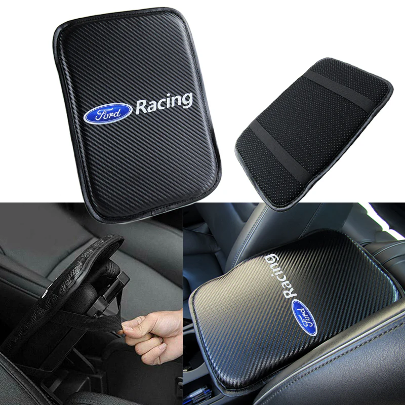 Ford Racing Carbon Fiber Center Armrest Cushion Pad Cover + Seat Belt Cover Set - Image 7