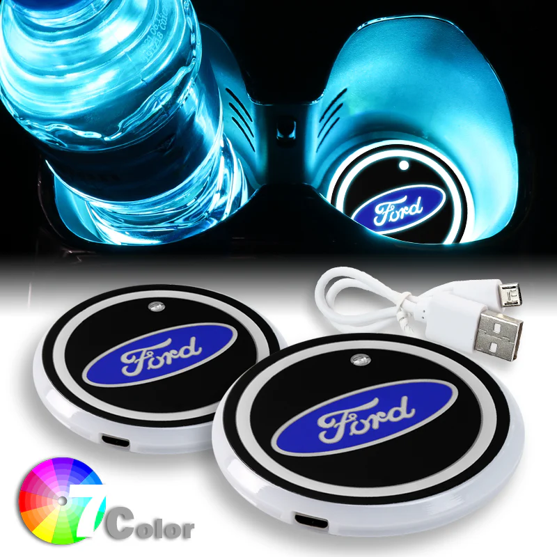 Ford Racing Carbon Fiber Look Car Center Console Armrest Cushion Mat Pad Cover with LED Coasters Combo Set - Image 3