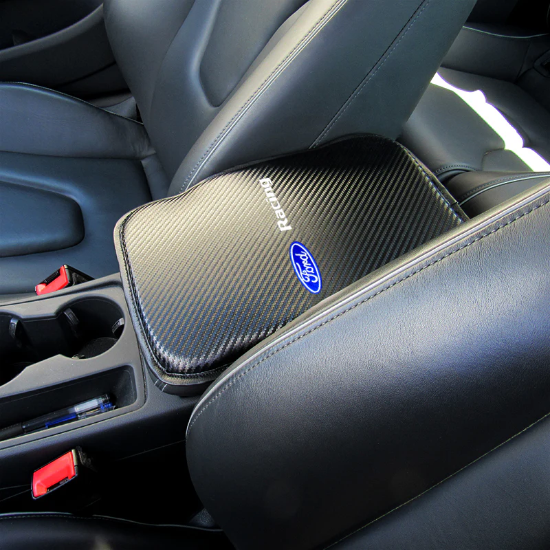 FORD RACING Embroidered Armrest Cushion Center Console Cover Carbon Fiber Look Pad Mat - Image 6