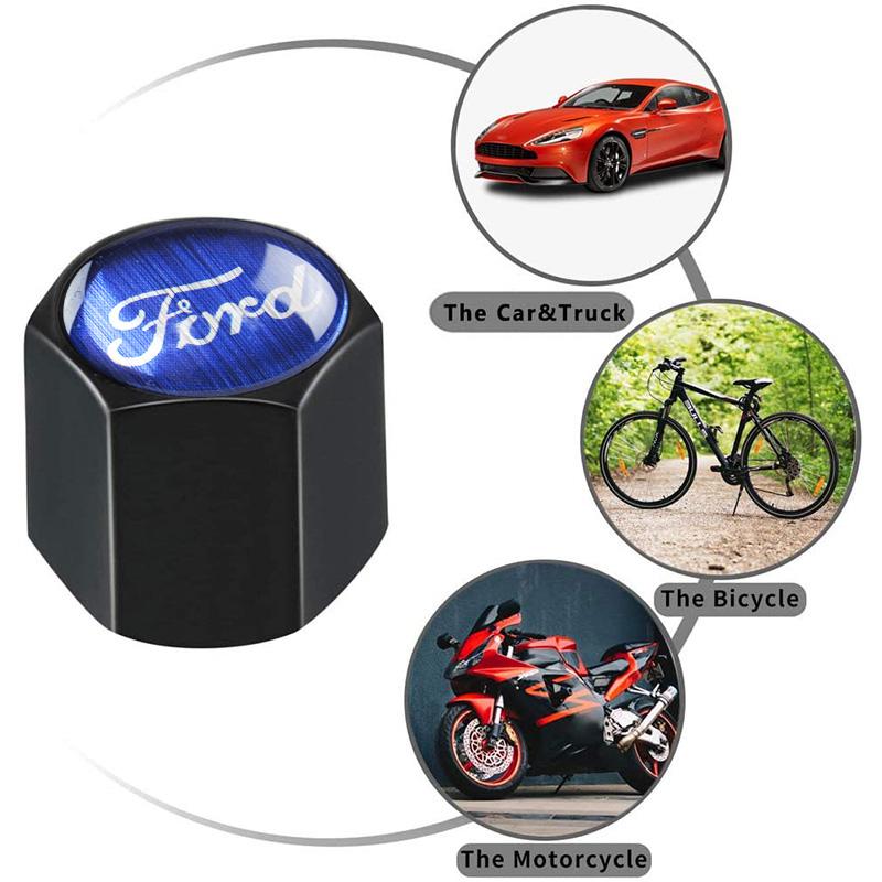 FORD Racing LOGO Set Emblems with Black Wheel Tire Valves Air Caps Keychain - US SELLER - Image 2