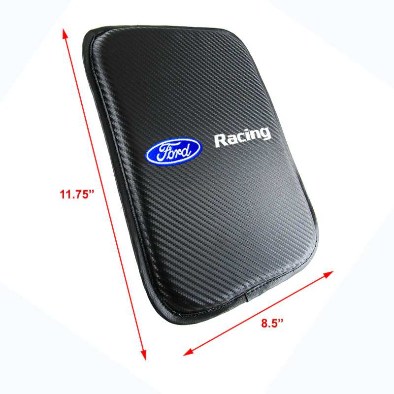 FORD RACING Set Black 15" Diameter Car Auto Steering Wheel Cover Quality Leather with FORD Center Console Armrest Cushion Mat Pad Cover - Image 10