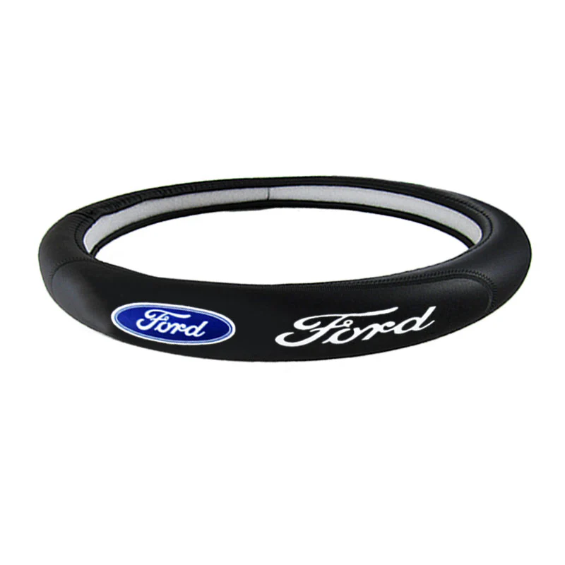 FORD RACING Set Black 15" Diameter Car Auto Steering Wheel Cover Quality Leather with FORD Center Console Armrest Cushion Mat Pad Cover - Image 11