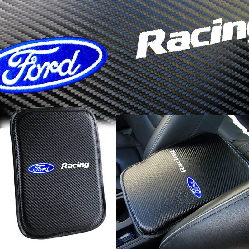 FORD RACING Set Black 15" Diameter Car Auto Steering Wheel Cover Quality Leather with FORD Center Console Armrest Cushion Mat Pad Cover - Image 4