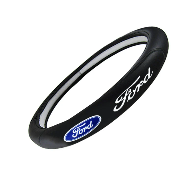 FORD RACING Set Black 15" Diameter Car Auto Steering Wheel Cover Quality Leather with FORD Center Console Armrest Cushion Mat Pad Cover - Image 8