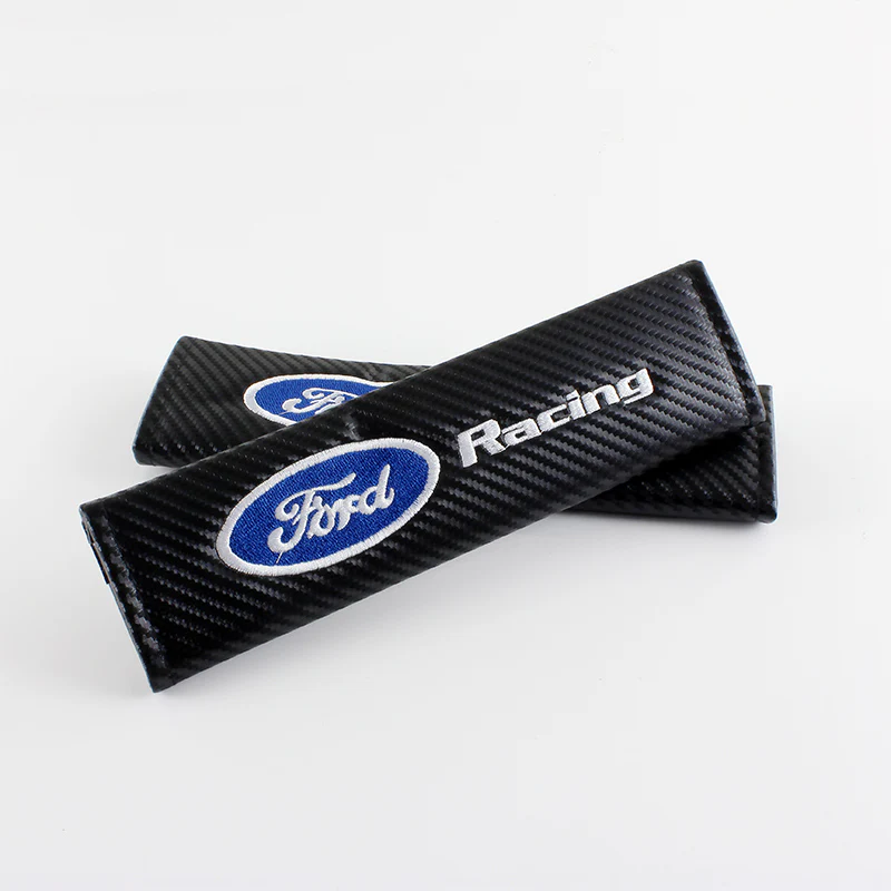 Ford Racing Set Black Carbon Fiber Look Seat Belt Cover X2 with Metal 3D Emblems - Image 4