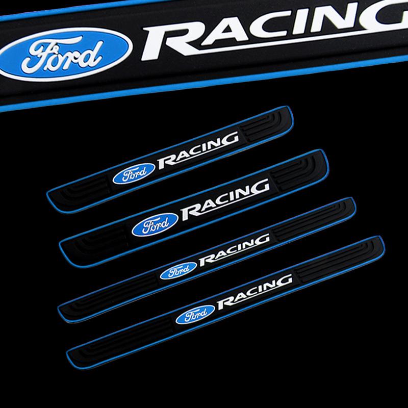 Ford Racing Set Car Door 4PCS Rubber Scuff Sill Panel Step Protector with Tire Wheel Valves Dust Stem Air Caps Keychain - Image 8