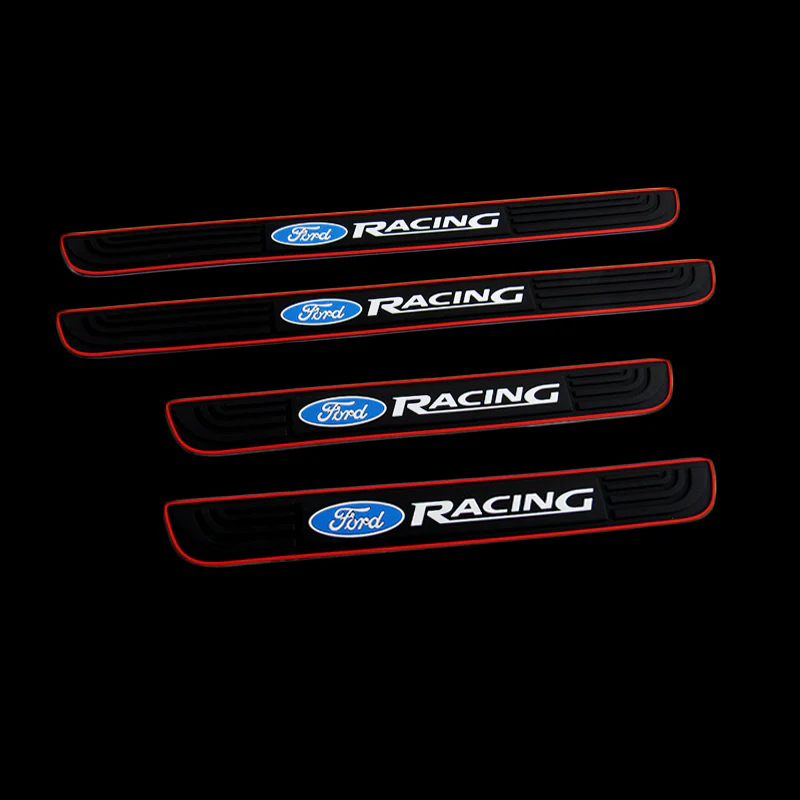 Ford Racing Set Car Door 4PCS Rubber Scuff Sill Panel Step Protector with Wheel Tire Valves Dust Stem Air Caps Keychain - Image 9