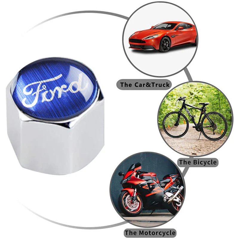 Ford Racing Set Car Door Rubber Scuff Sill Panel 4PCS Step Protector with Tire Wheel Valves Dust Stem Air Caps Keychain - Image 4