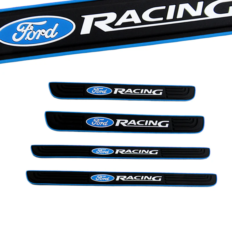 Ford Racing Set Car Door Rubber Scuff Sill Panel 4PCS Step Protector with Tire Wheel Valves Dust Stem Air Caps Keychain - Image 9