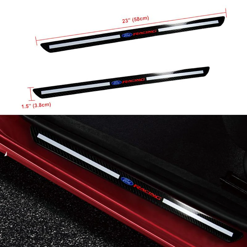 Ford Racing Set Carbon Car 2PCS Door Scuff Sill Panel Step Protector with Keychain Wheel Tire Valves Dust Stem Air Caps - Image 10
