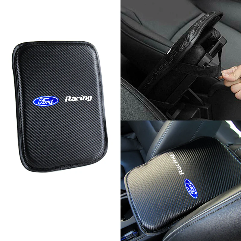 FORD RACING Set Embroidered Armrest Cushion with Seat Belt Cover Carbon Fiber Look Center Console Cover Pad Mat - Image 2