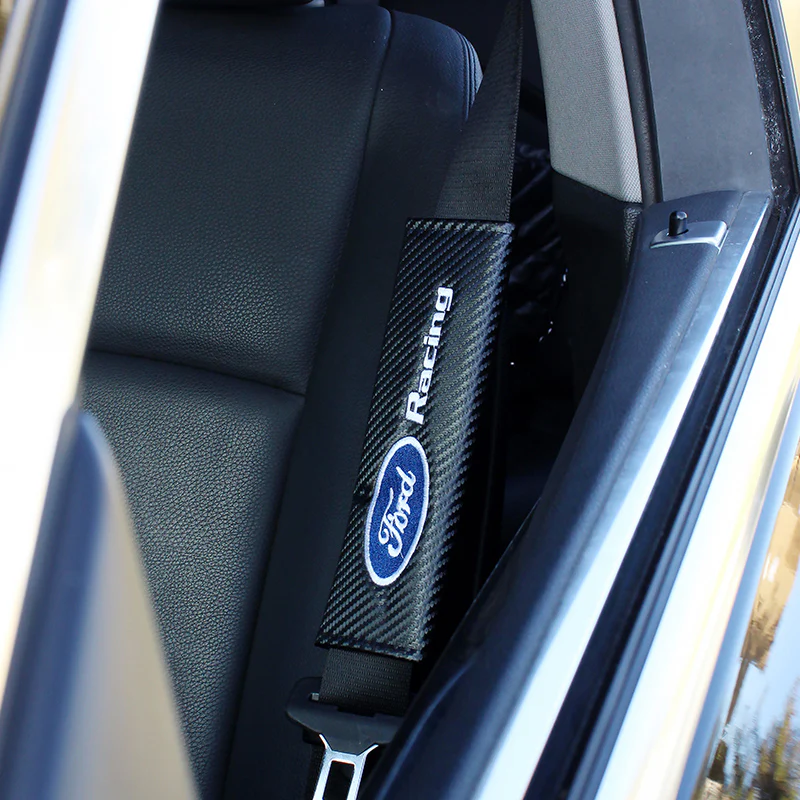 FORD RACING Set Embroidered Armrest Cushion with Seat Belt Cover Carbon Fiber Look Center Console Cover Pad Mat - Image 4