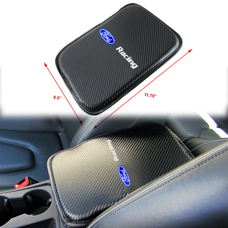 FORD RACING Set Embroidered Armrest Cushion with Seat Belt Cover Carbon Fiber Look Center Console Cover Pad Mat - Image 5