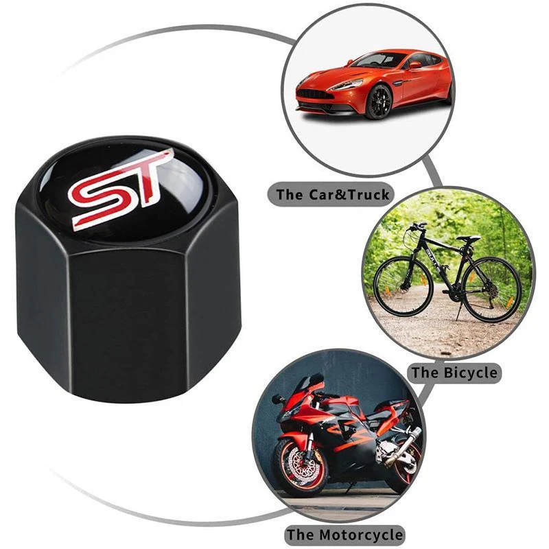 Ford Racing ST Black Set LOGO Emblems with Wheel Tire Valves Air Caps Keychain - US SELLER - Image 2