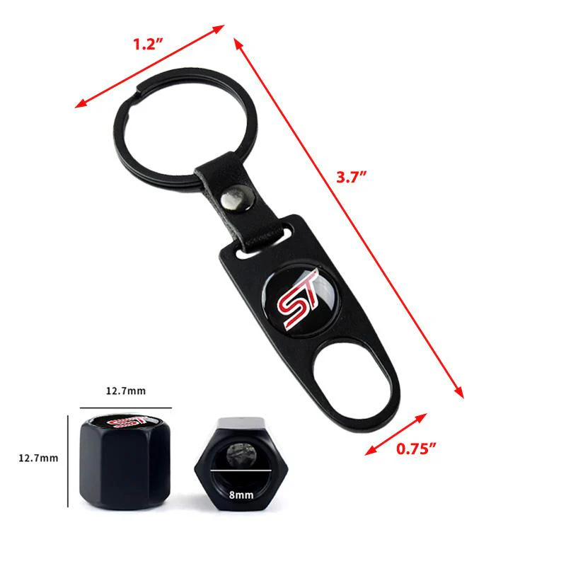 Ford Racing ST Set LOGO Emblems with Black Wheel Tire Valves Air Caps Keychain - US SELLER - Image 3