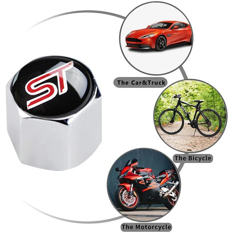 Ford Racing ST Set LOGO Emblems with Silver Keychain Wheel Tire Valves Air Caps - US SELLER - Image 2