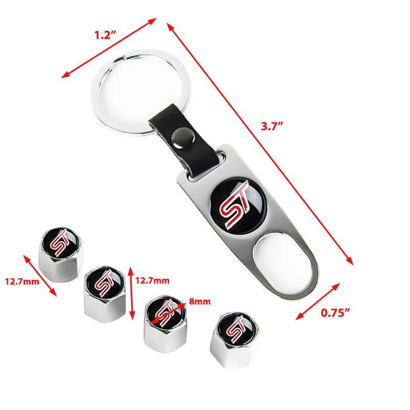 Ford Racing ST Set LOGO Emblems with Silver Keychain Wheel Tire Valves Air Caps - US SELLER - Image 3