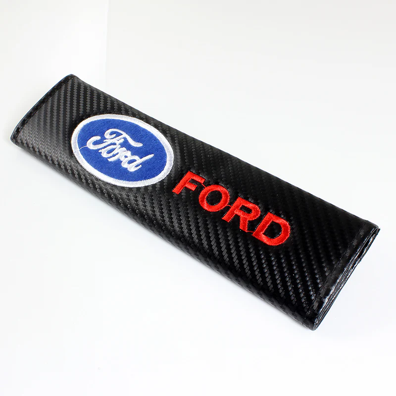 Ford Set of Car 15" Steering Wheel Cover Carbon Fiber Style Leather Ford Racing with Seat Belt Covers - Image 4