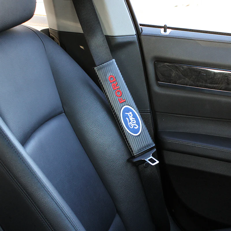 Ford Set of Car 15" Steering Wheel Cover Carbon Fiber Style Leather Ford Racing with Seat Belt Covers - Image 5