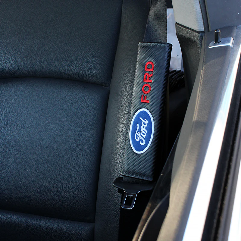 Ford Set of Car 15" Steering Wheel Cover Carbon Fiber Style Leather Ford Racing with Seat Belt Covers - Image 7
