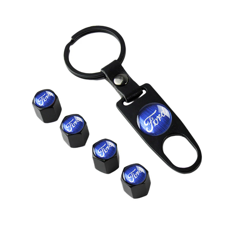Ford Black Set of Car Wheel Tire Valves Dust Stem Air Caps Keychain with Carbon Fiber Look Seat Belt Covers - Image 11