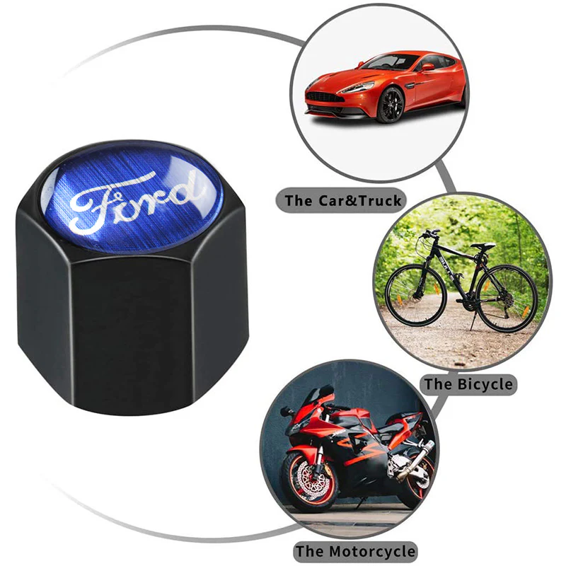 Ford Black Set of Car Wheel Tire Valves Dust Stem Air Caps Keychain with Carbon Fiber Look Seat Belt Covers - Image 3