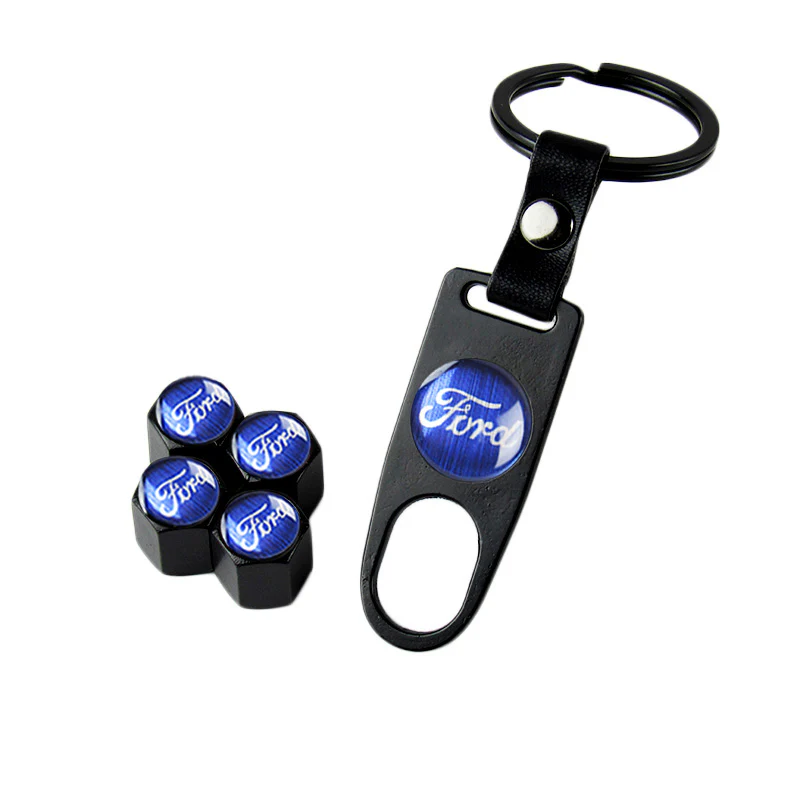 Ford Black Set of Car Wheel Tire Valves Dust Stem Air Caps Keychain with Carbon Fiber Look Seat Belt Covers - Image 7