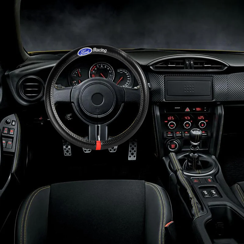 Ford ST RACING Set of Car 15" Steering Wheel Cover Carbon Fiber Style Leather with Seat Belt Covers - Image 11