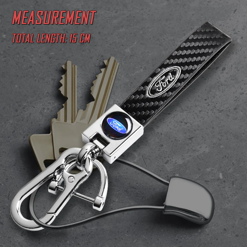 FORD Universal Chrome 3D Logo Carbon Fiber Look Black Leather Metal Gift Decor FORD Racing Quick Release Lanyard Keychain - Image 6