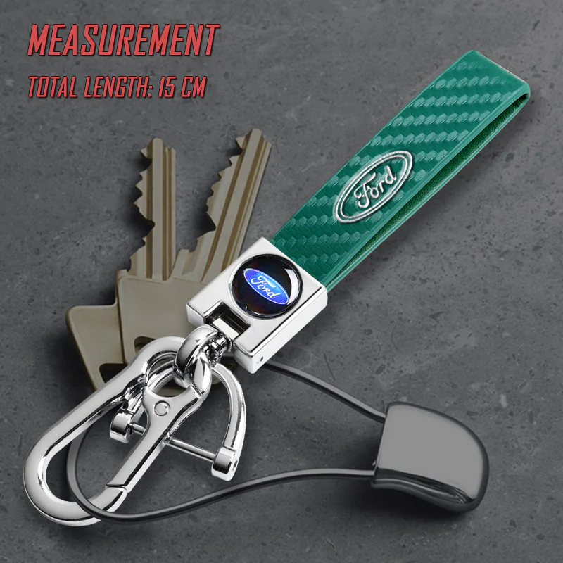 FORD Universal Chrome 3D Logo Carbon Fiber Look Green Leather Metal Gift Decor FORD Racing Quick Release Lanyard Keychain - Image 6