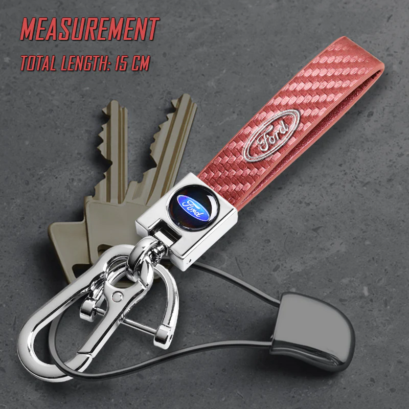 FORD Universal Chrome 3D Logo Carbon Fiber Look Rare Pink Leather Metal Gift Decor FORD Racing Quick Release Lanyard Keychain - Image 6