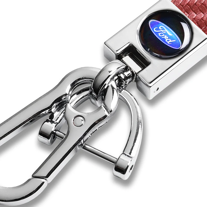 FORD Universal Chrome 3D Logo Carbon Fiber Look Rare Pink Leather Metal Gift Decor FORD Racing Quick Release Lanyard Keychain - Image 7