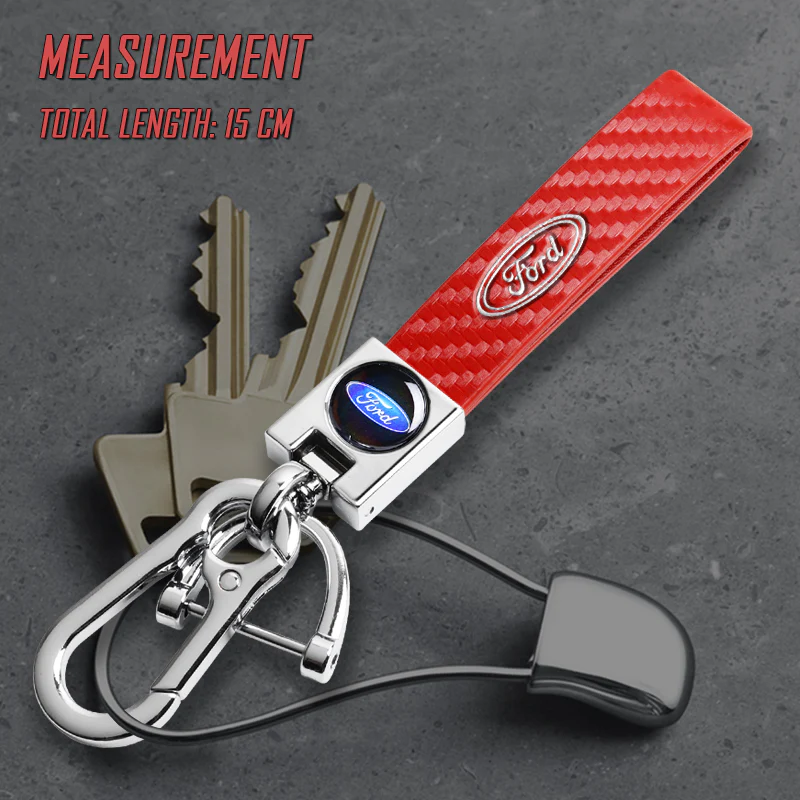 FORD Universal Chrome 3D Logo Carbon Fiber Look Red Leather Metal Gift Decor FORD Racing Quick Release Lanyard Keychain - Image 6