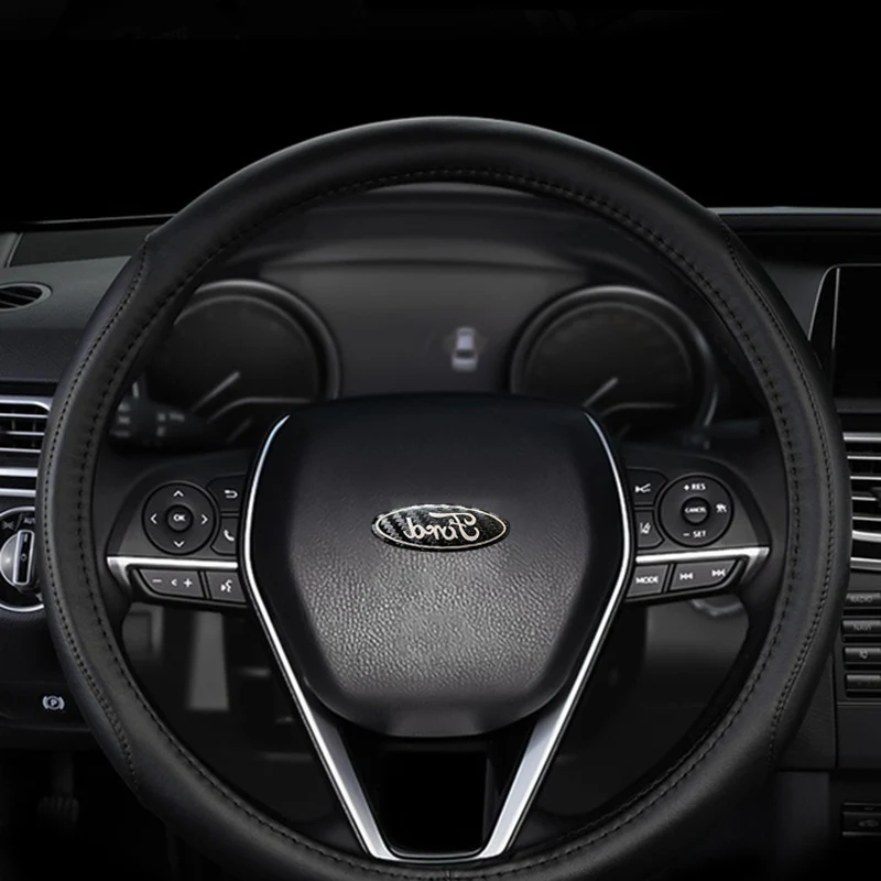 Genuine Leather For FORD Racing Black 15" Diameter Car Auto Steering Wheel Cover X1 - Image 6