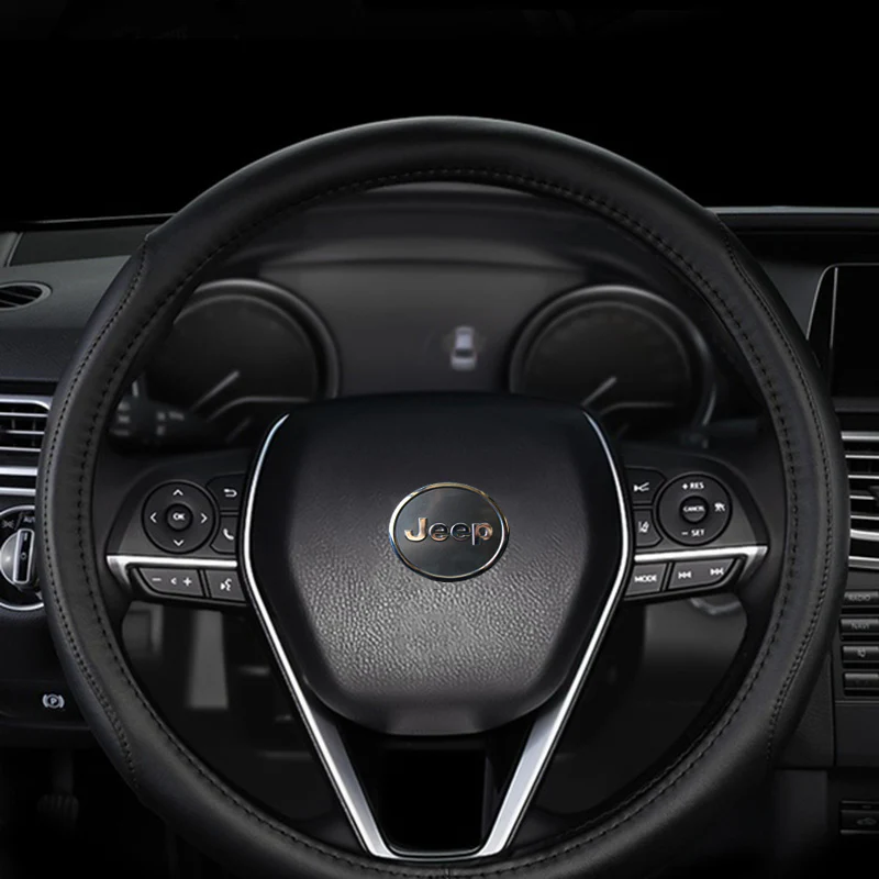 Genuine Leather For Jeep Black 15" Diameter Car Auto Steering Wheel Cover X1 - Image 6